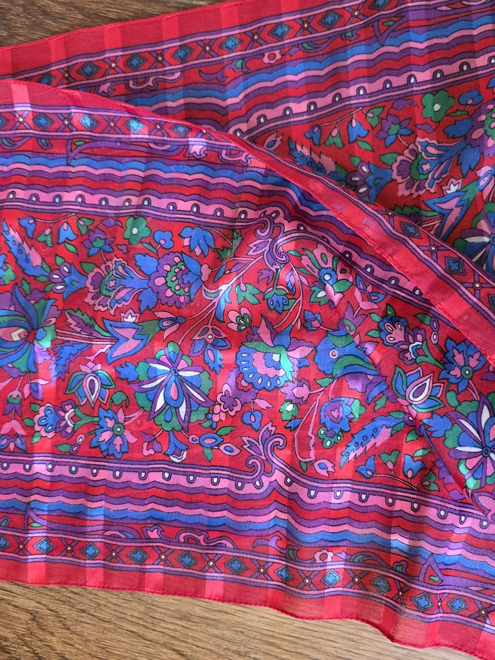 Vibrant Floral Paisley Scarf in Red, Purple & Blue